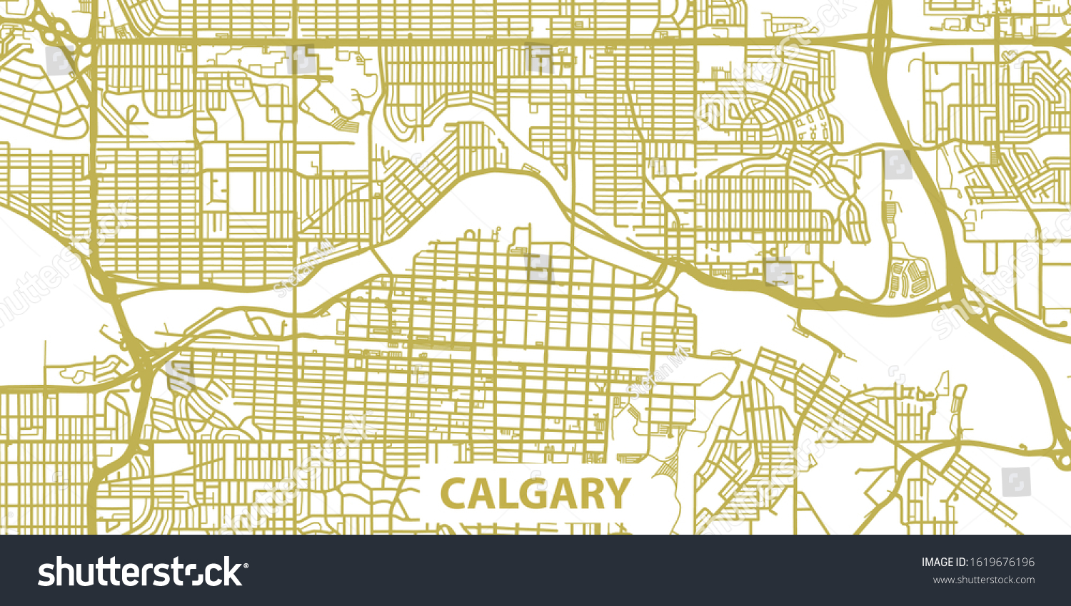 Detailed Vector Map Of Calgary In Gold With - Royalty Free Stock Vector 