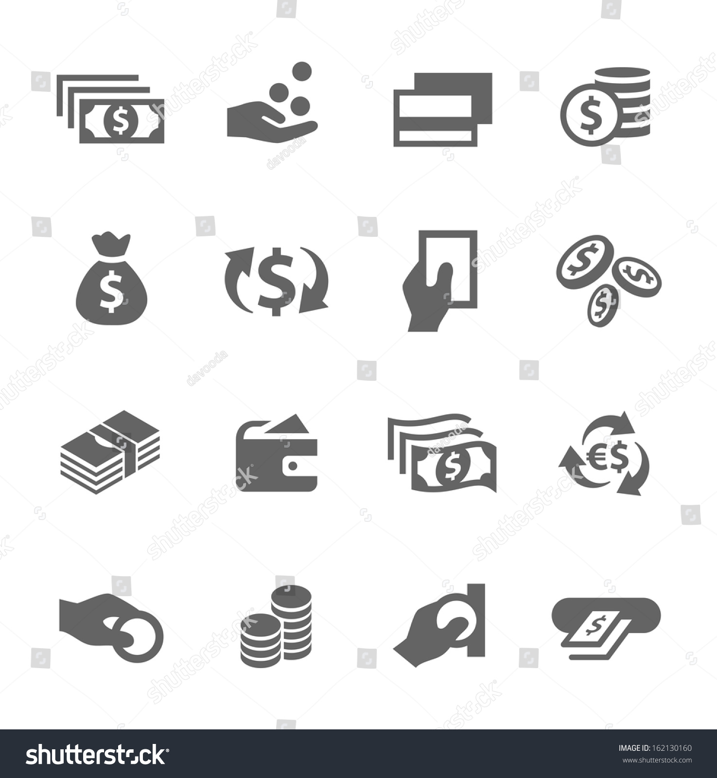 Simple icon set related to Money. A set of sixteen symbols. #162130160