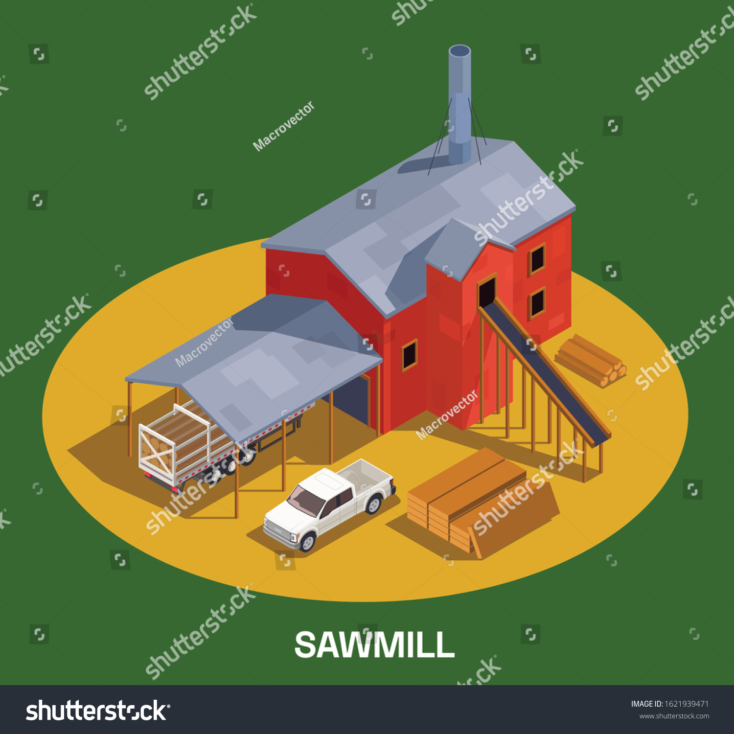 Sawmill timber mill lumberjack isometric - Royalty Free Stock Vector ...