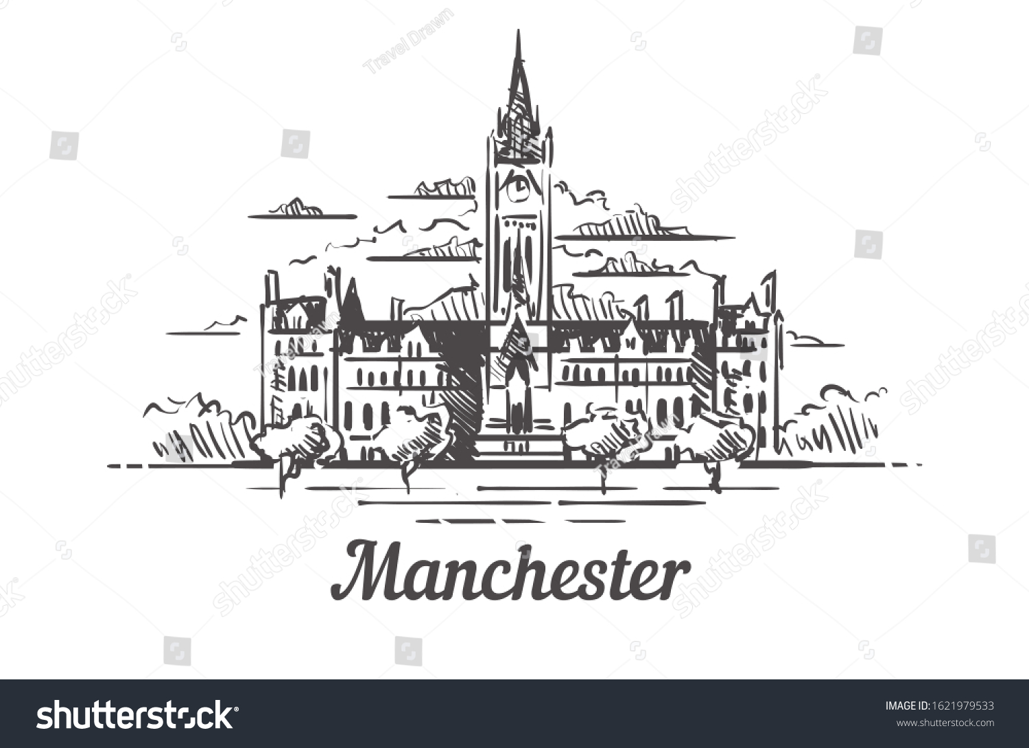 Manchester skyline sketch. Britain, Manchester - Royalty Free Stock ...