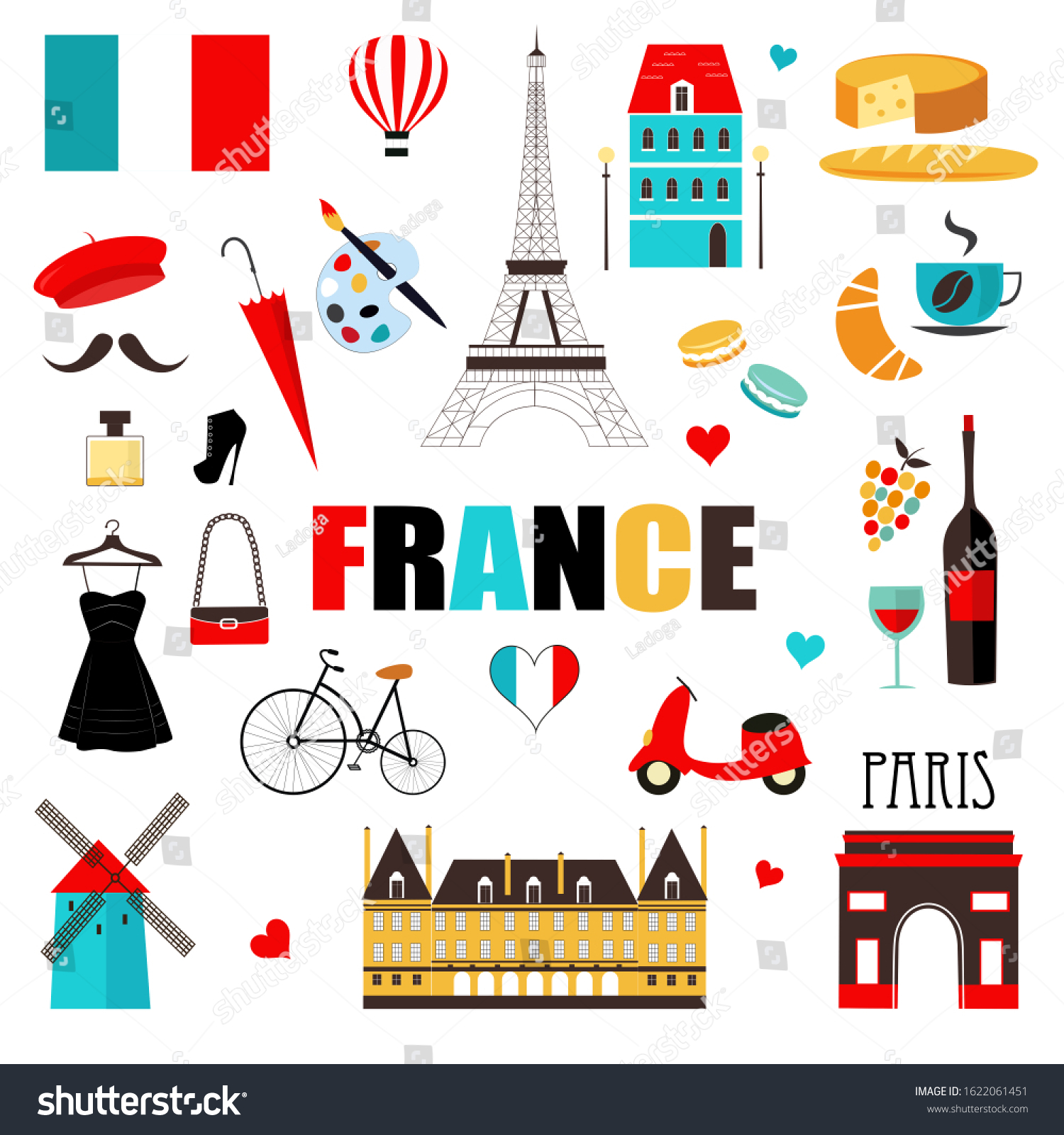 France symbols and icons. France Landmarks. - Royalty Free Stock Photo ...