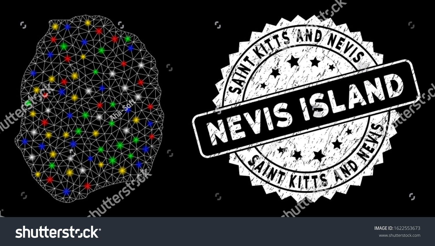 Bright Mesh Nevis Island Map With Glow Effect Royalty Free Stock Vector Avopix Com