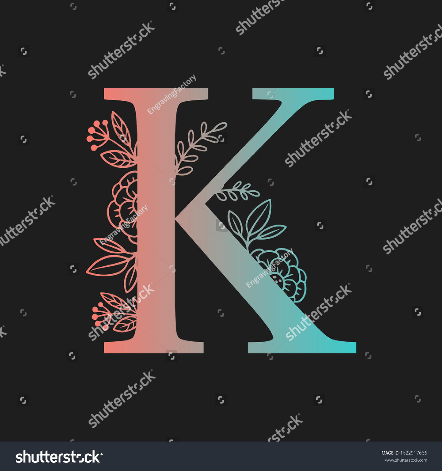 Letter floral Vector Hand Drawn Flowered K - Royalty Free Stock Vector ...