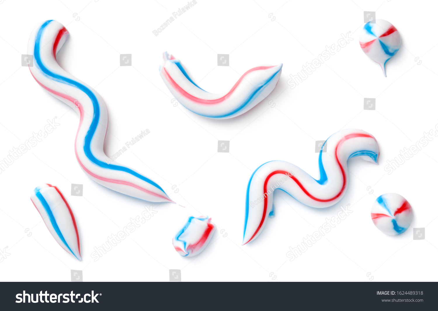 Toothpaste isolated on white background. Top view, flat lay #1624489318