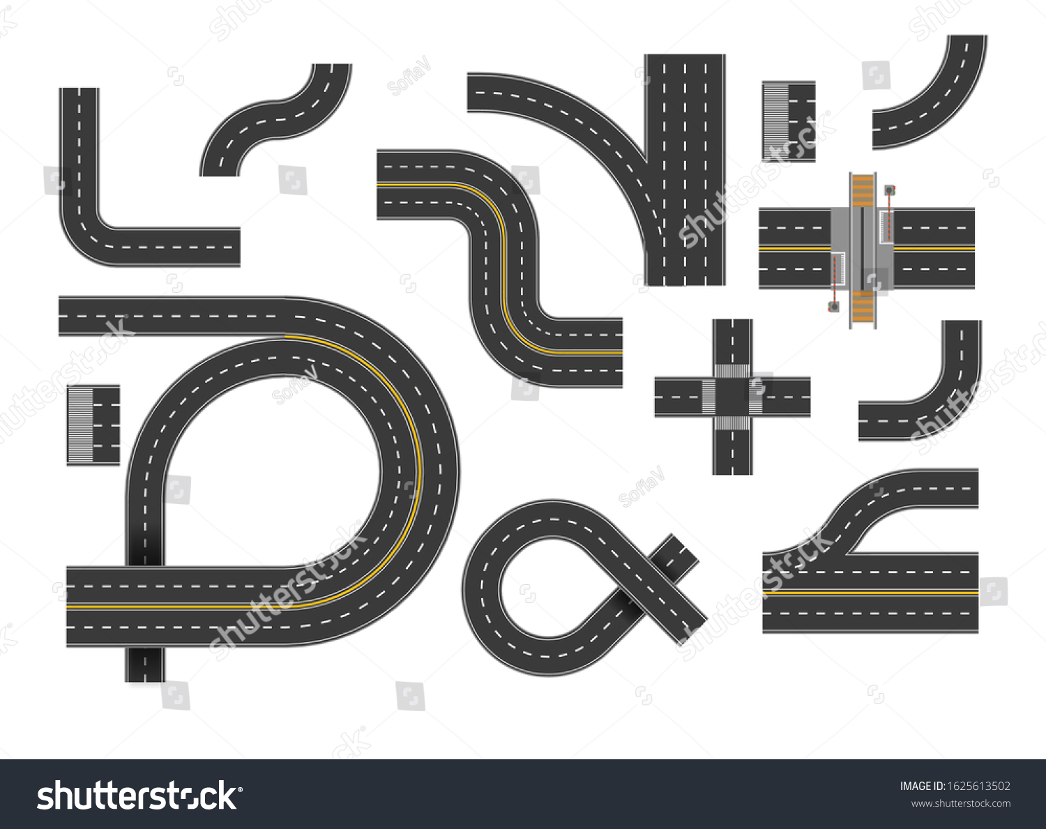 Road curves, highway turn set, top view. Bending - Royalty Free Stock ...