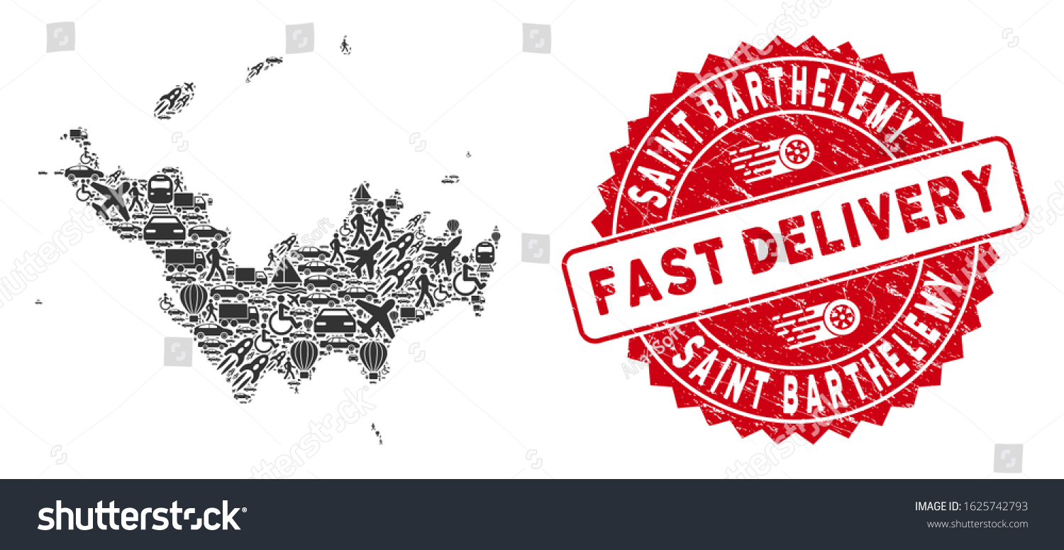 Shipping collage Saint Barthelemy map and grunge Royalty Free Stock