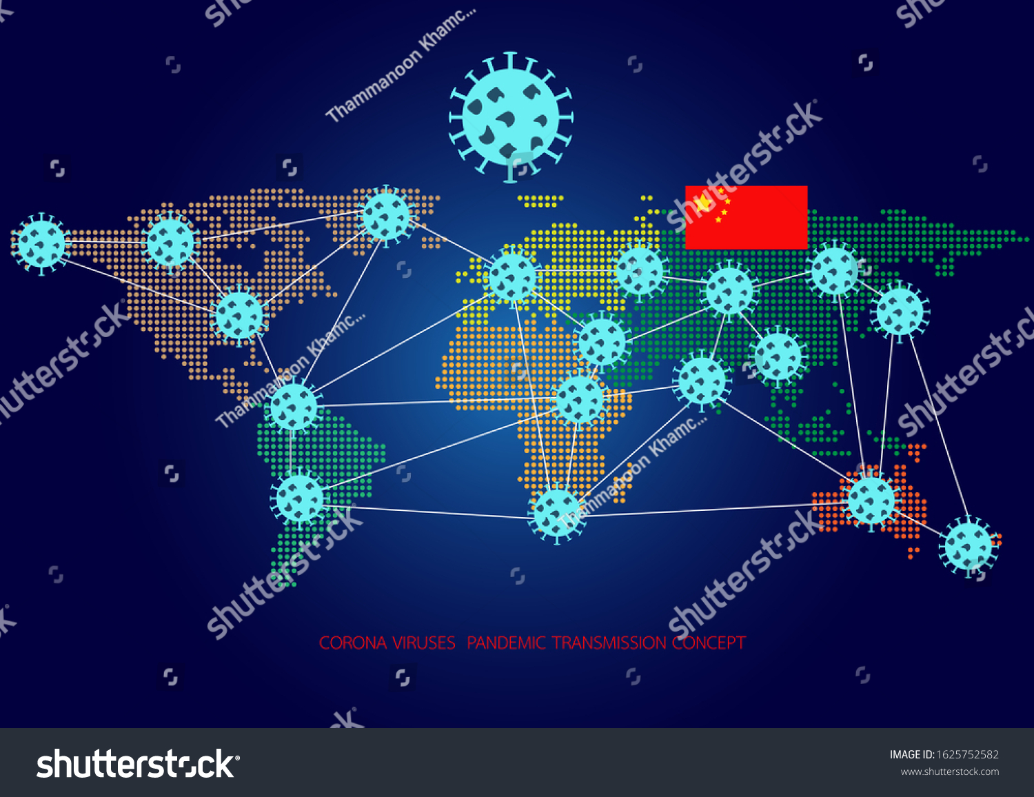 Novel Coronavirus ,icon of departure of coronavirus from China and Transmitted worldwide Pandemic concept of international contamination with biologically weapons.Vector illustration EPS 10. #1625752582