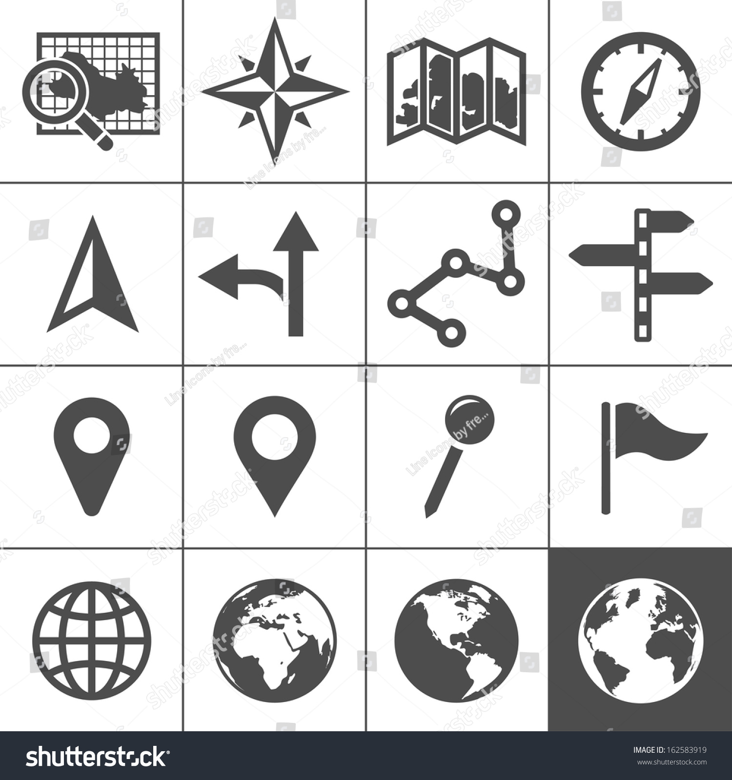 Cartography and topography icon set. Maps, location and navigation icons. Vector illustration. Simplus series #162583919