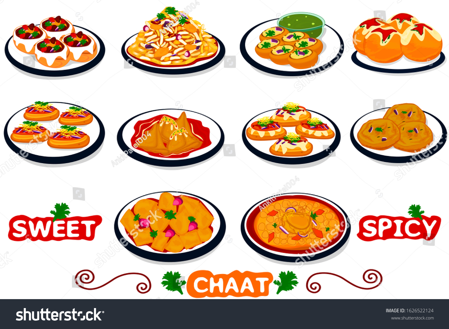 Indian Chaat Pani Purisev Puridahi Puribhel Royalty Free Stock Vector 1626522124 6061