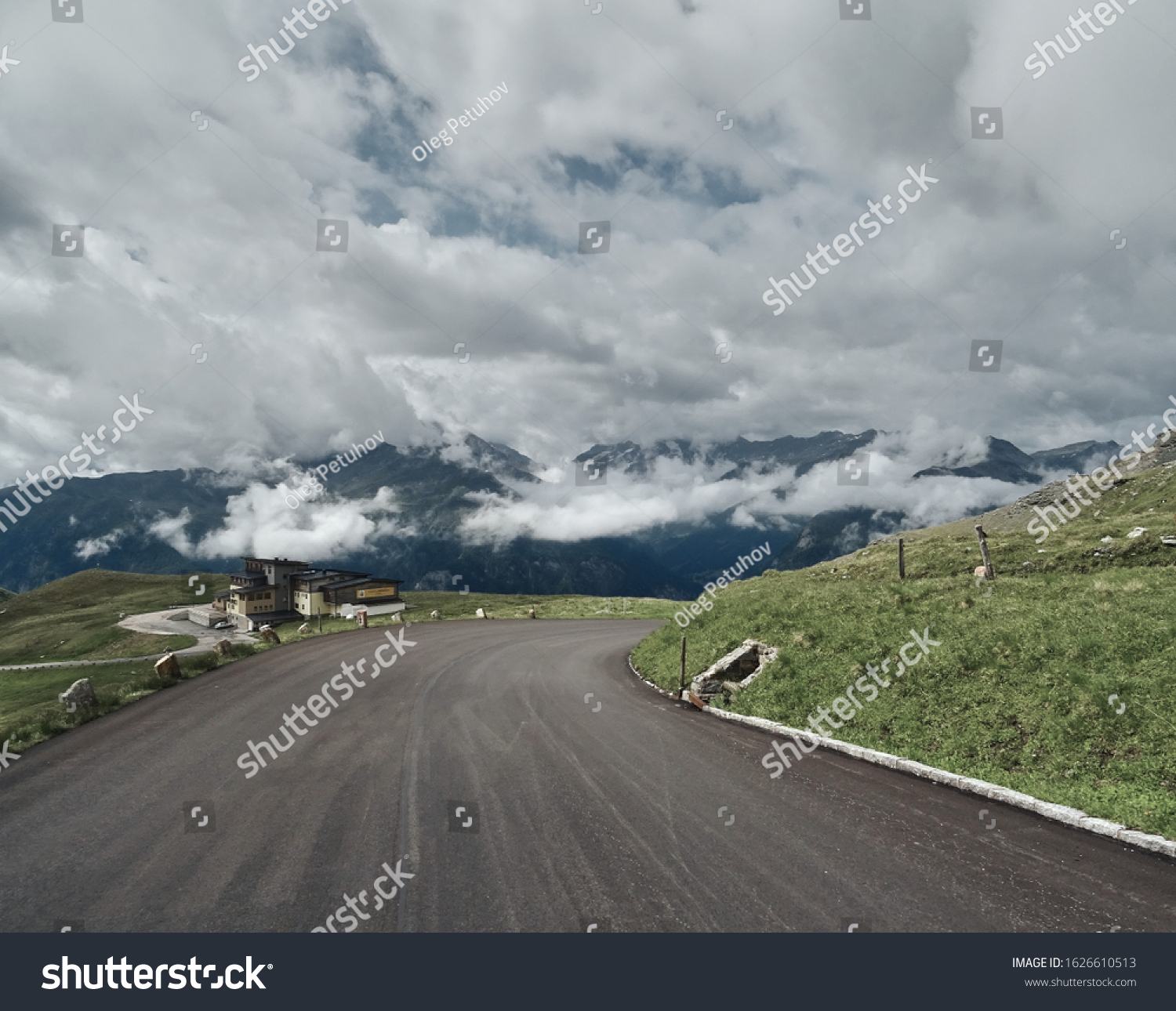 Asphalt road in mounts. Road to the mountains. Alpen road