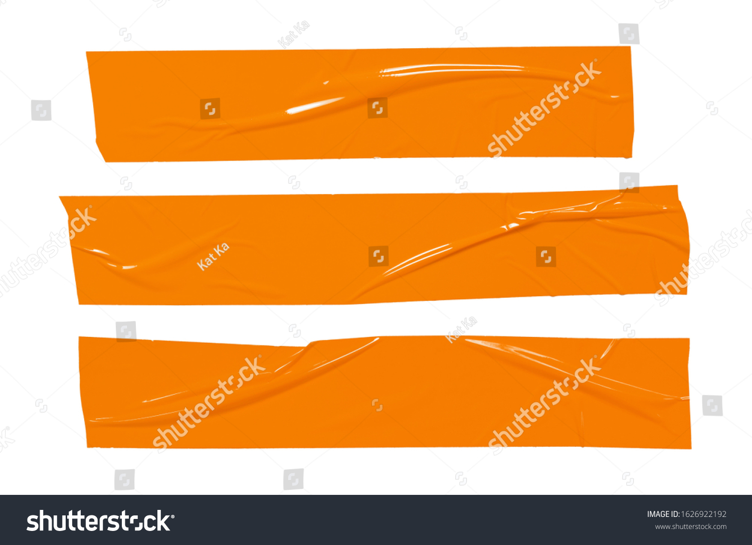 Sticker tape ripped torn pieces. Orange sticky plastic tapes set isolated on white background #1626922192