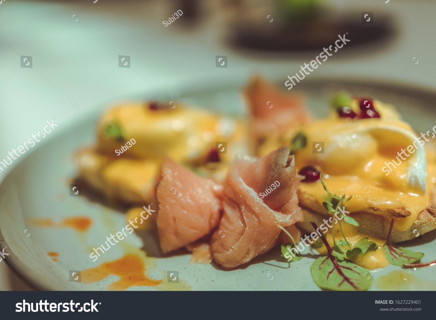 Breakfast meals with smoked salmon as a key element of the meal. #1627229401