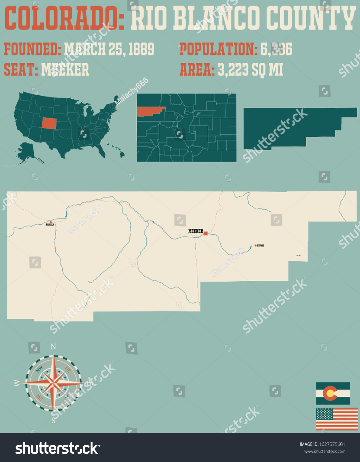 Large and detailed map of Rio Blanco county in - Royalty Free Stock ...