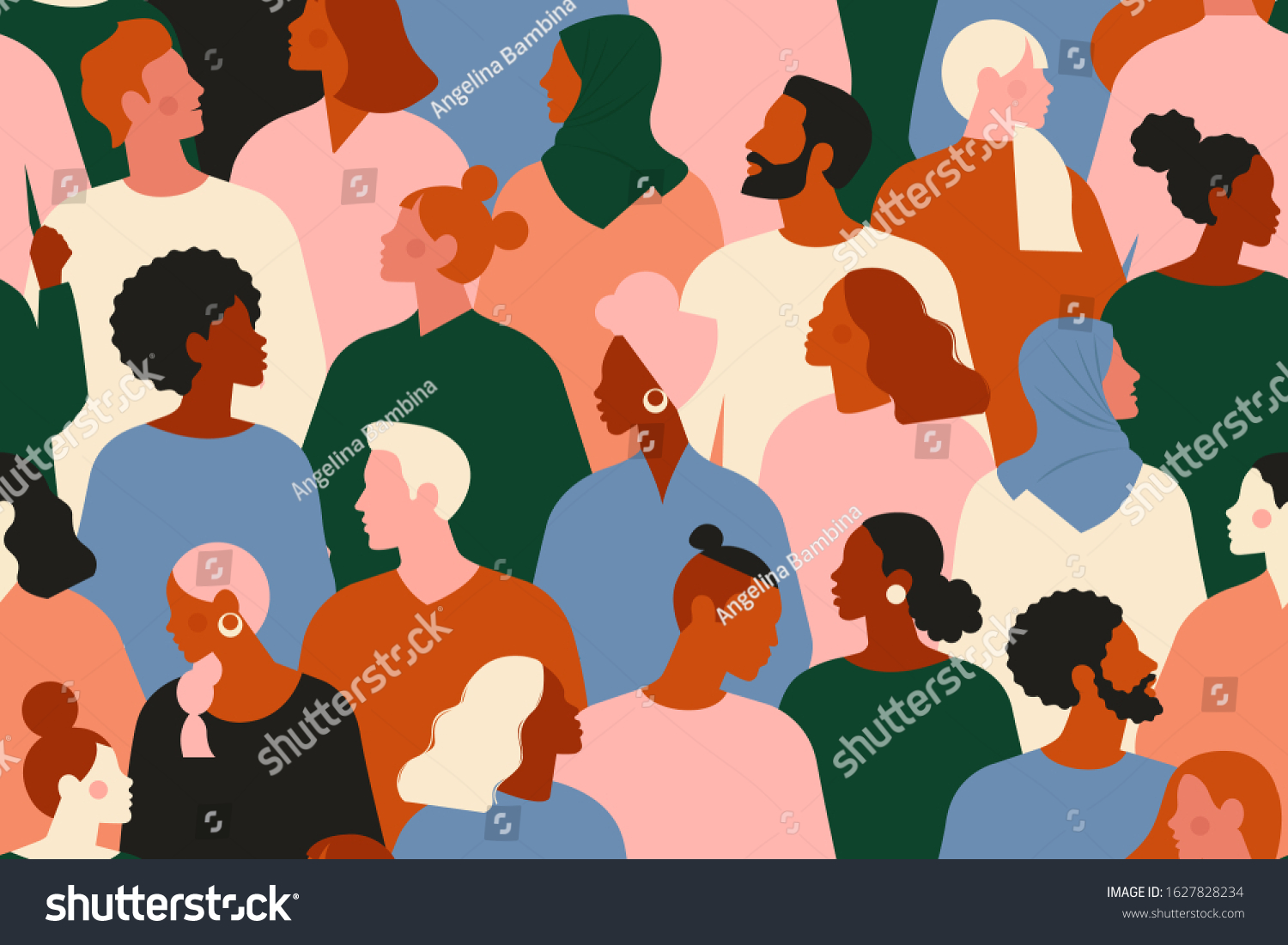 Crowd of young and elderly men and women in trendy hipster clothes. Diverse group of stylish people standing together. Society or population, social diversity. Flat cartoon vector illustration. #1627828234