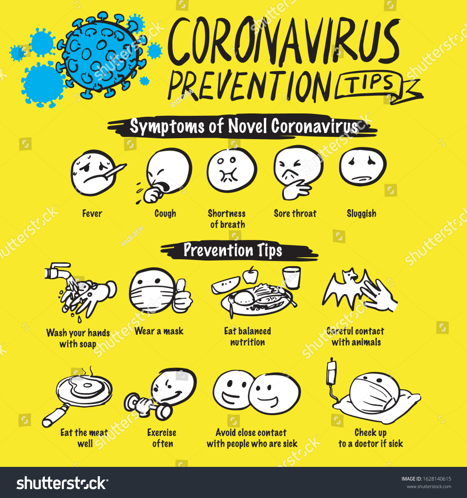 Coronavirus CoV prevention tips, how to prevent coronavirus. Infographic element health and medical Wuhan vector illustration. #1628140615
