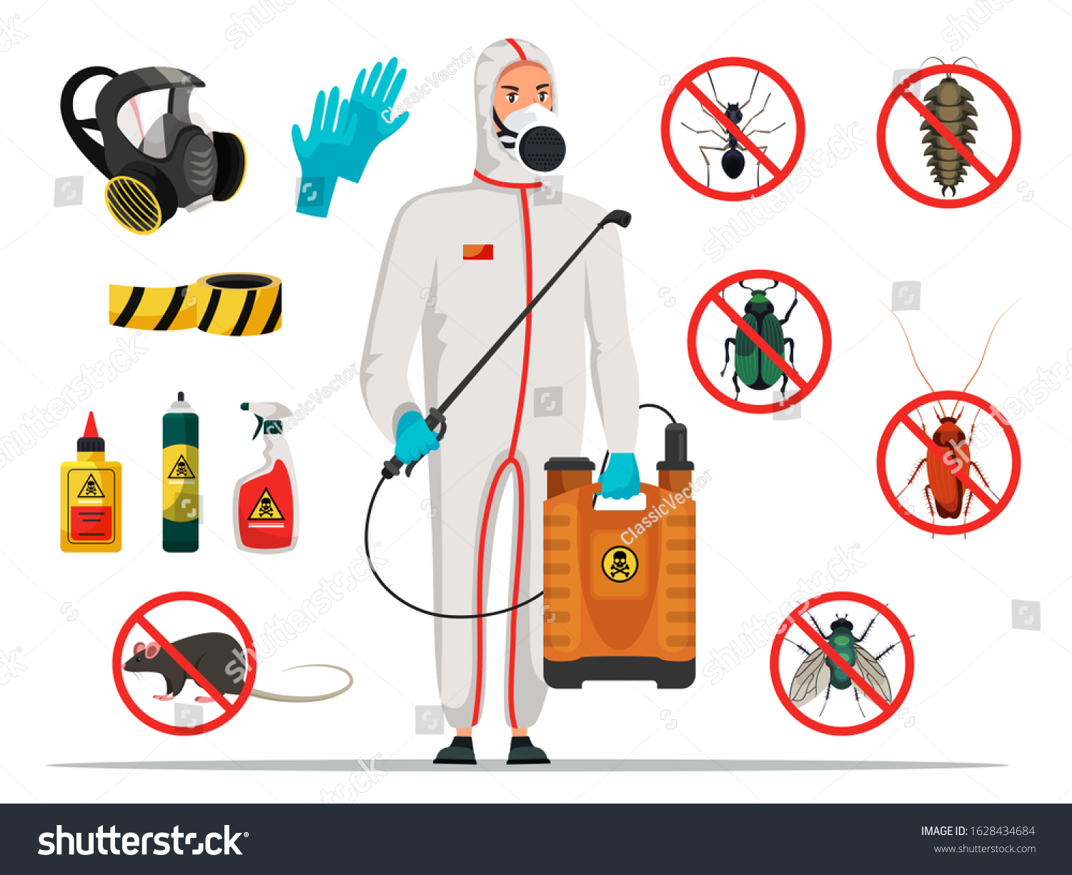 Insectologist disinfector and equipment vector - Royalty Free Stock ...