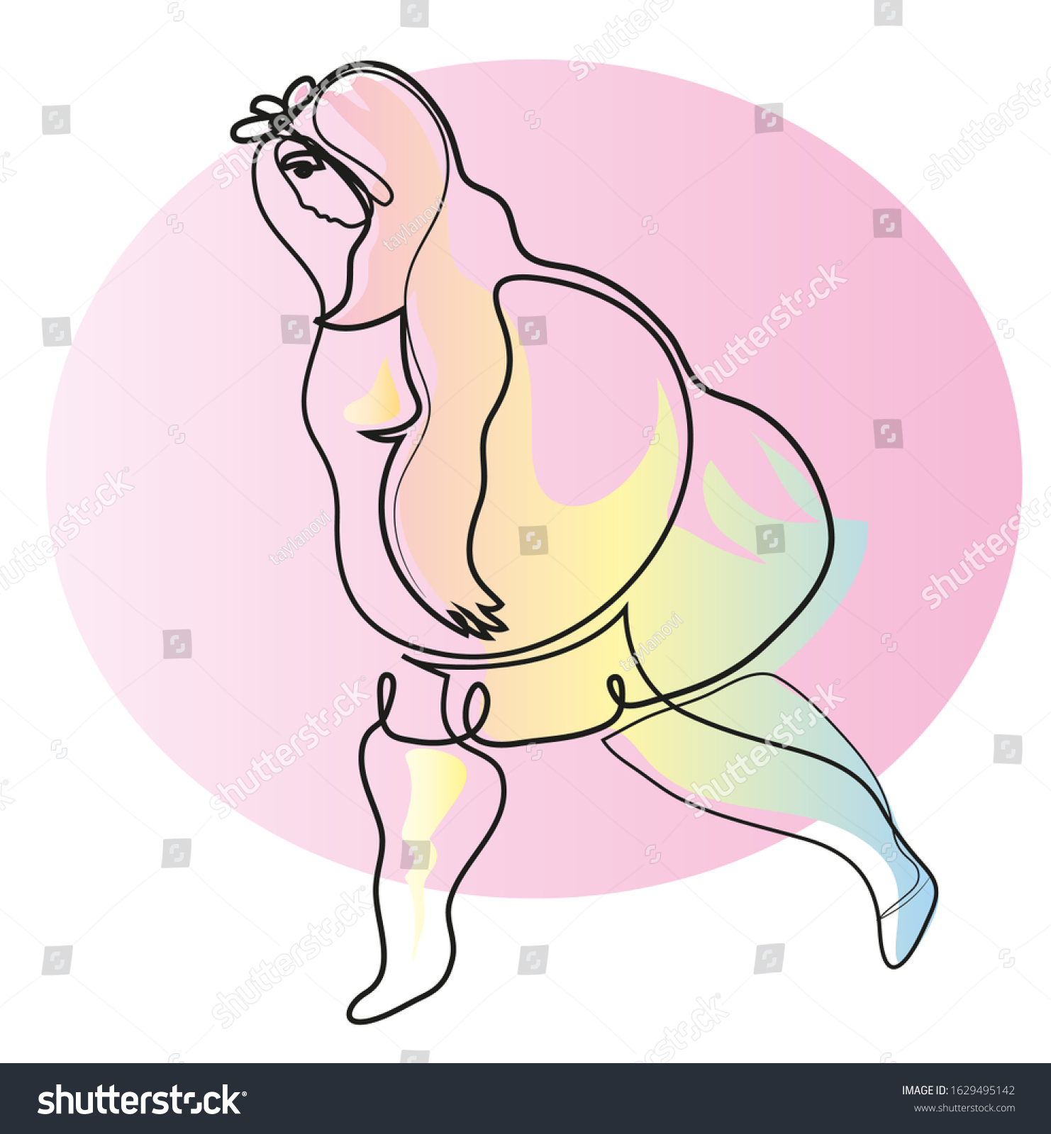 One Continuous Line Drawing Of Unhappy Fat Woman Royalty Free Stock