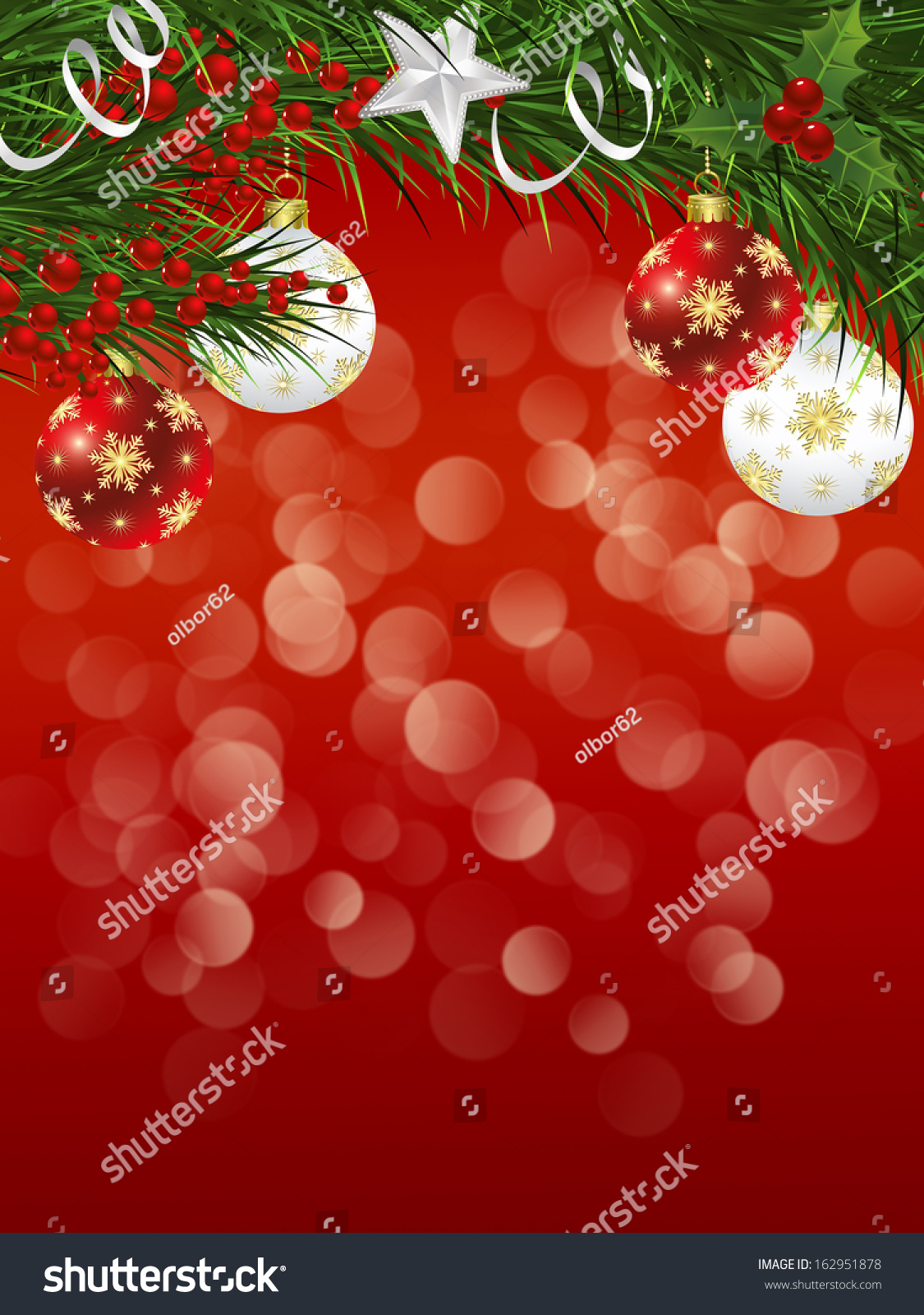 Christmas background with Christmas tree branches and decorations #162951878