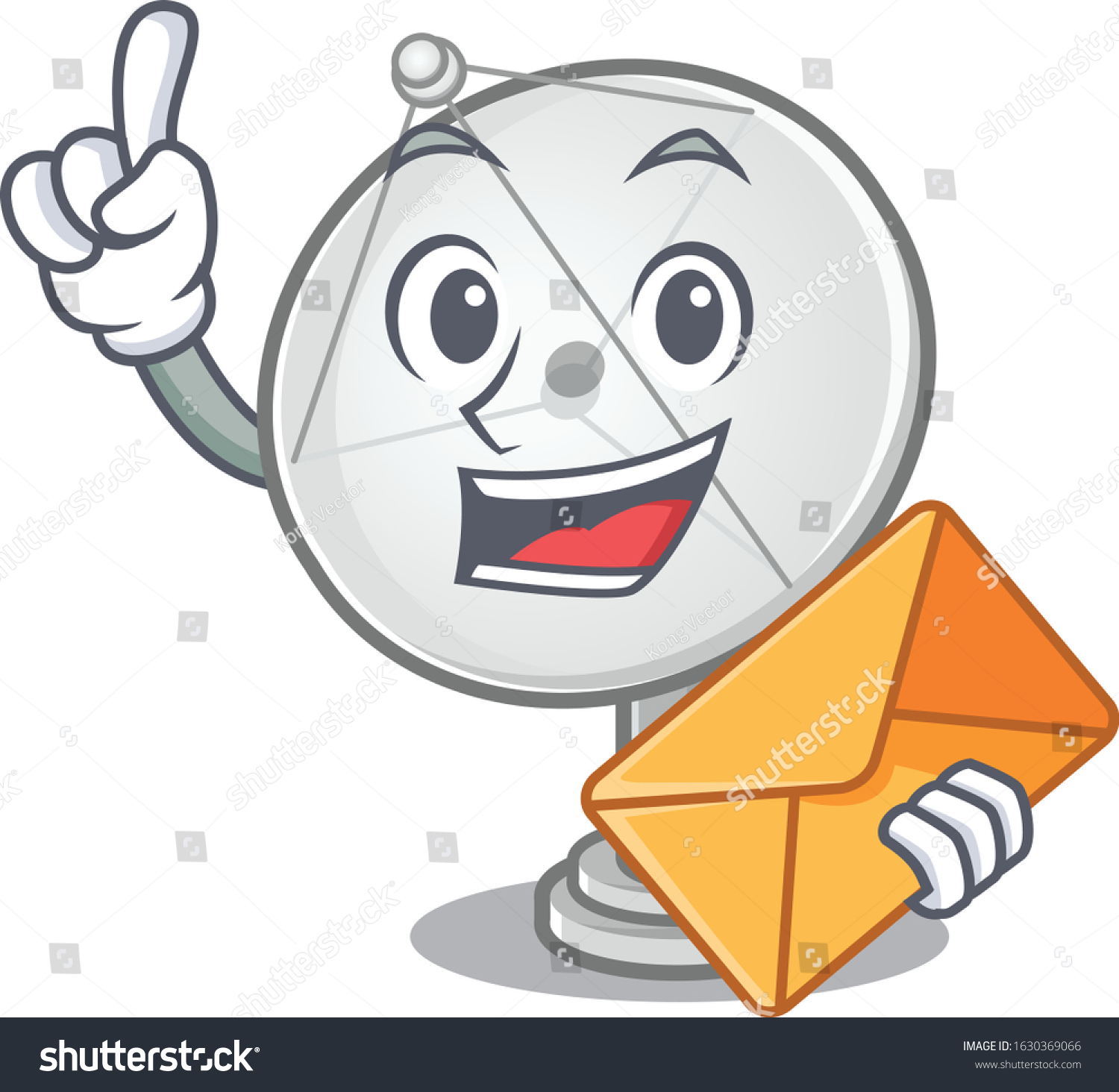 Cheerfully satellite dish mascot design with envelope #1630369066