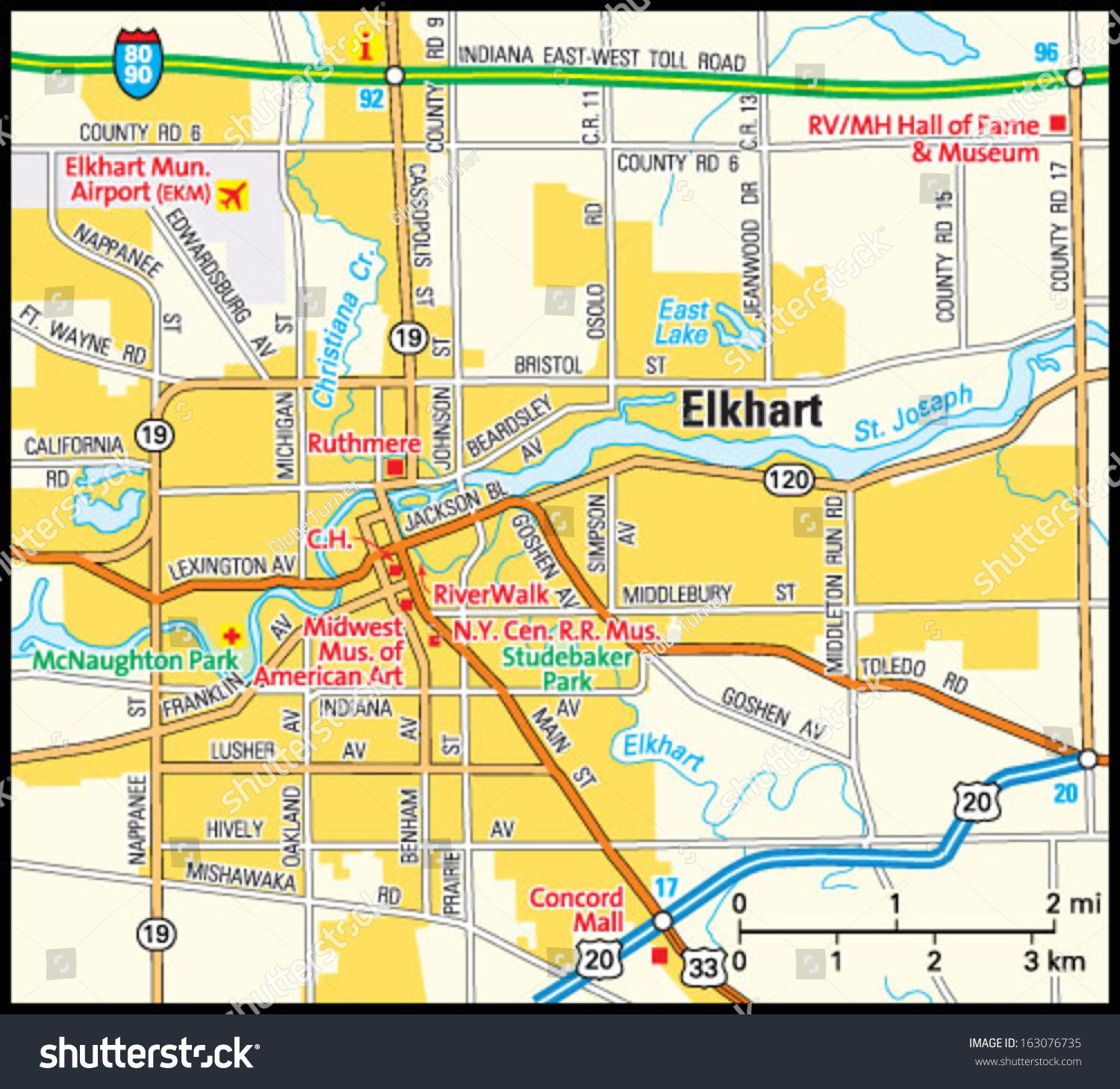 Elkhart, Indiana area map - Royalty Free Stock Vector 163076735 ...