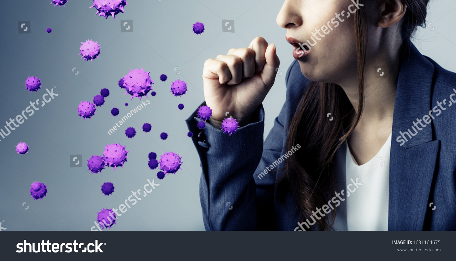 Viral infection concept. Floating virus. #1631164675