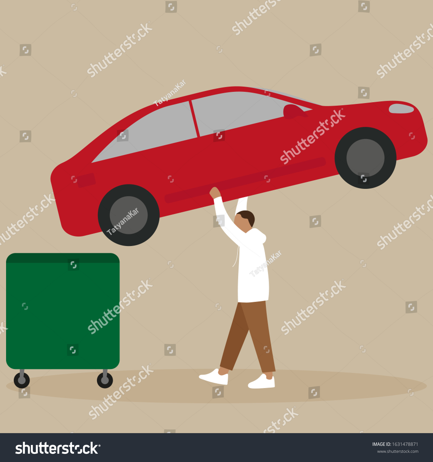 A man throws a car in a trash can Royalty Free Stock Vector