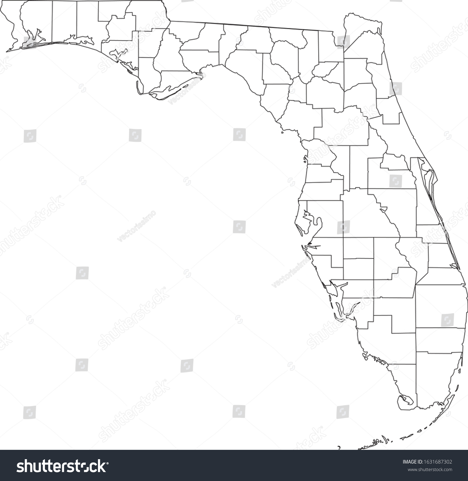White Outline Counties Map Of Us State Of Royalty Free Stock Vector