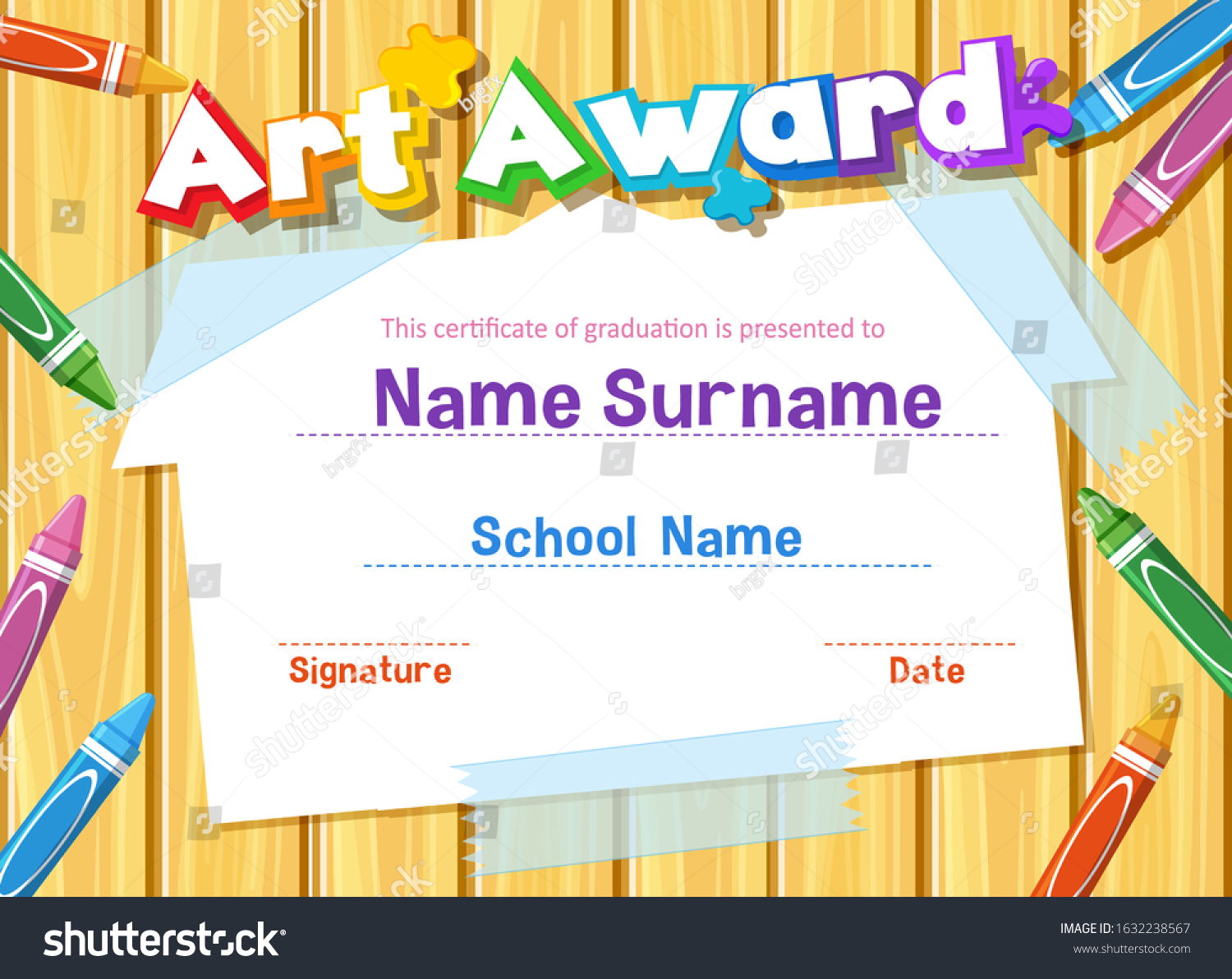 Certificate template for art award with crayons - Royalty Free Stock ...