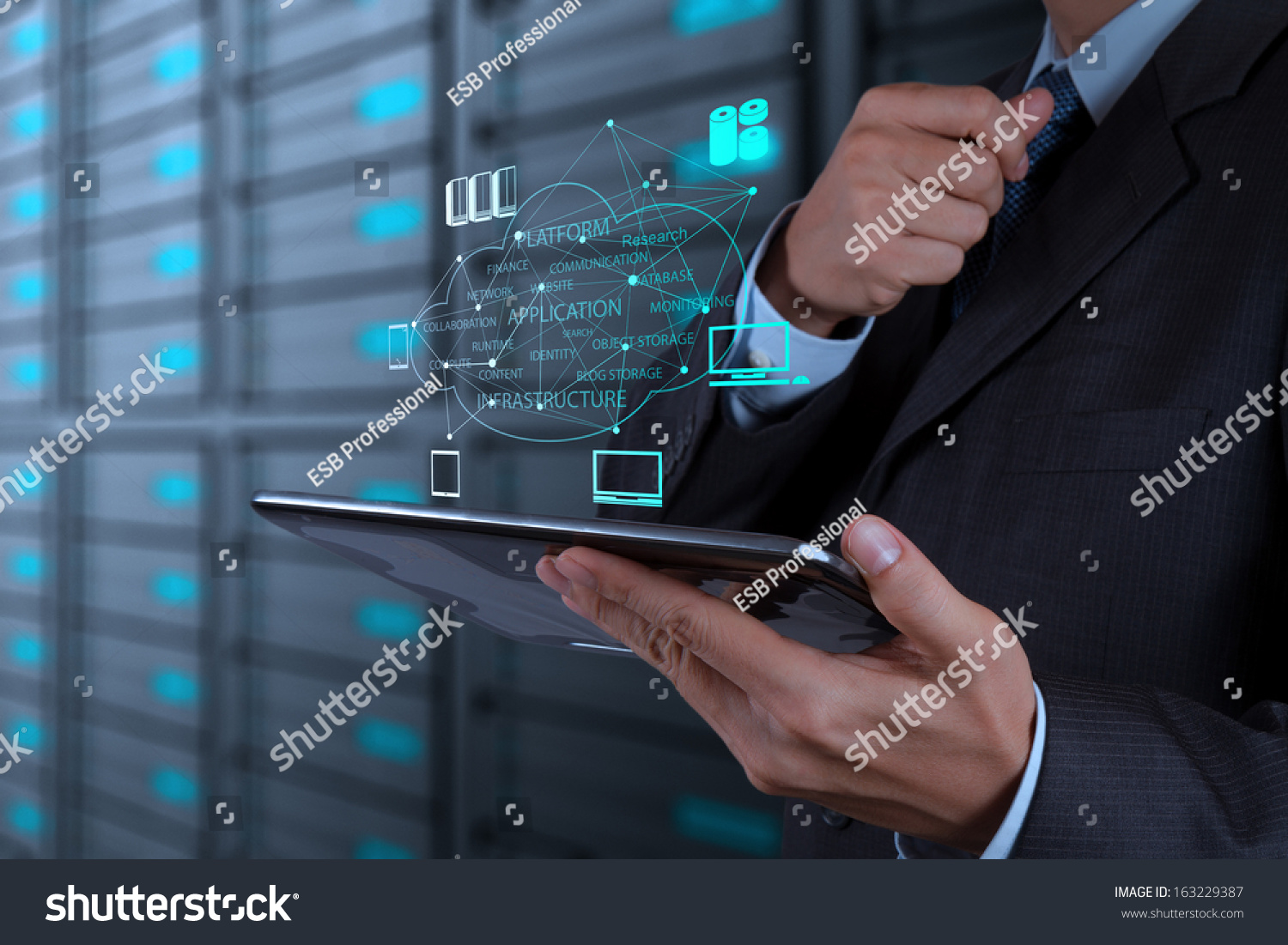 Businessman hand working with a Cloud Computing diagram on the new computer interface as concept #163229387