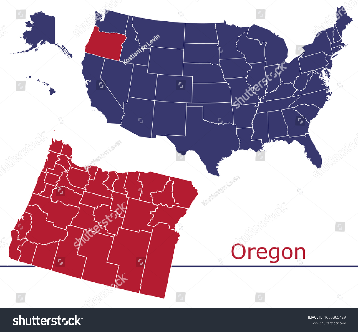 Oregon Counties Vector Map With Usa Map Colors Royalty Free Stock Vector 1633885429 9122