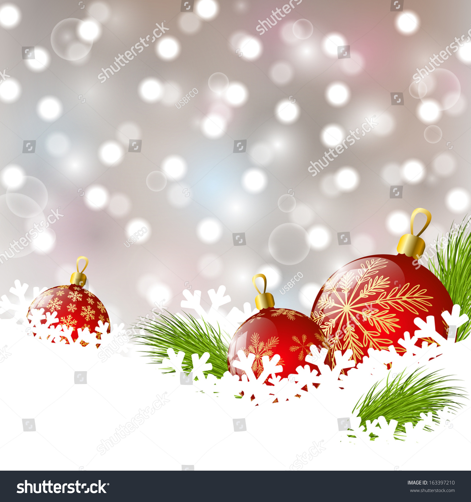 Christmas background with red balls on the snow #163397210