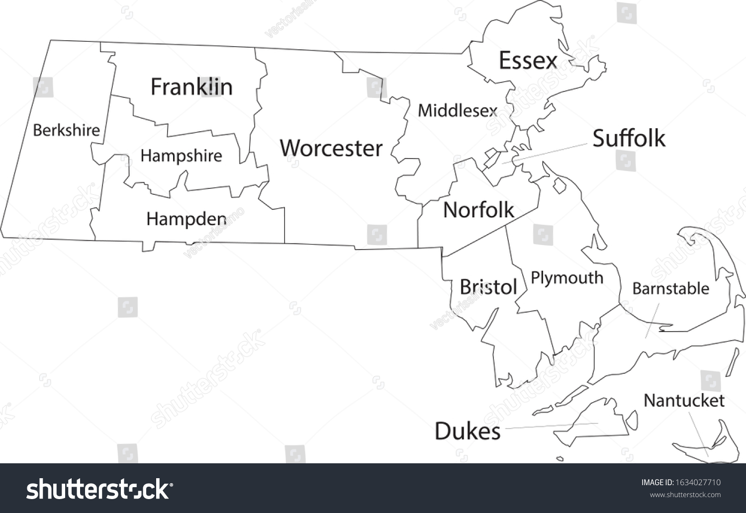 White Outline Counties Map With Counties Names - Royalty Free Stock ...