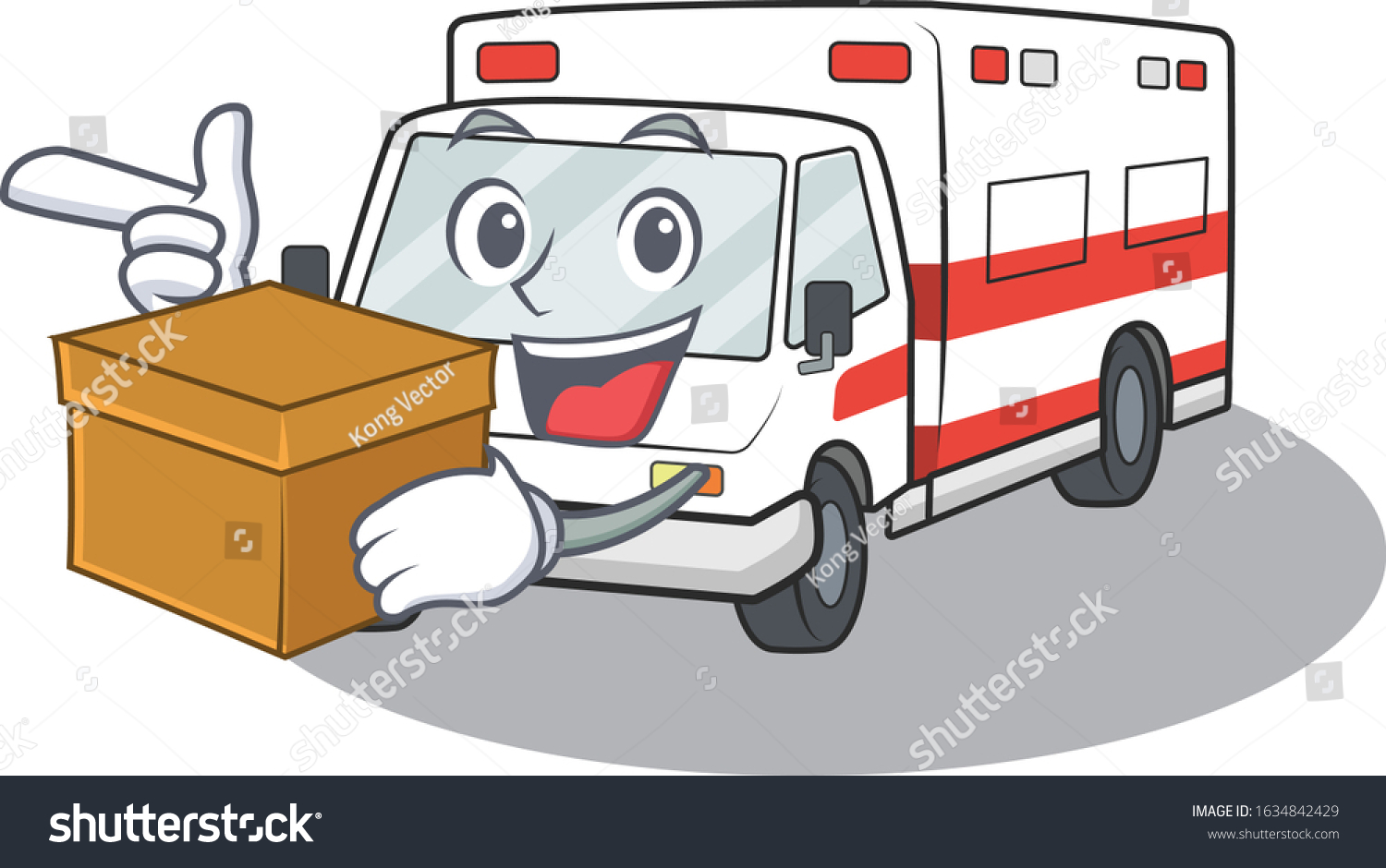 Cute ambulance cartoon character having a box - Royalty Free Stock ...