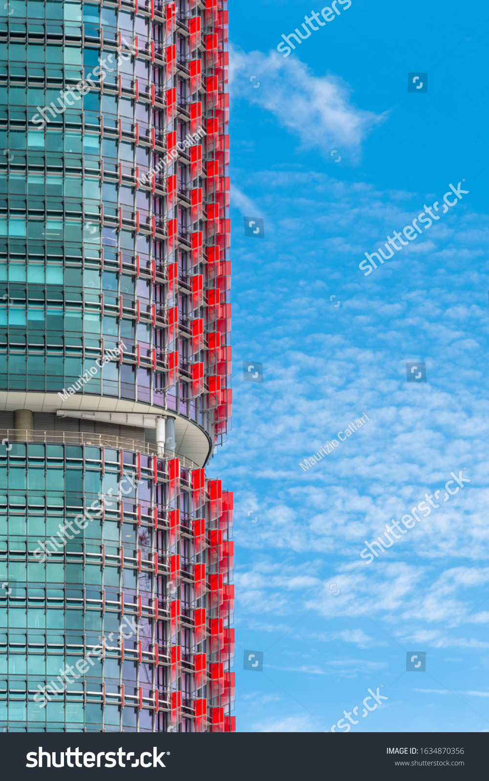 Close up of the International Towers in Sydney against a blue sky #1634870356