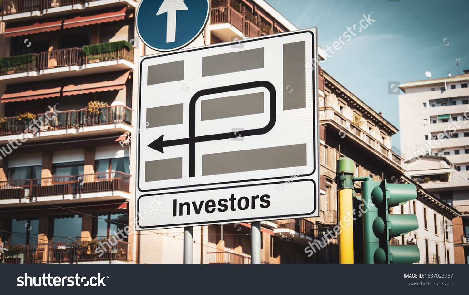 Street Sign the Direction Way to Investors #1637023987