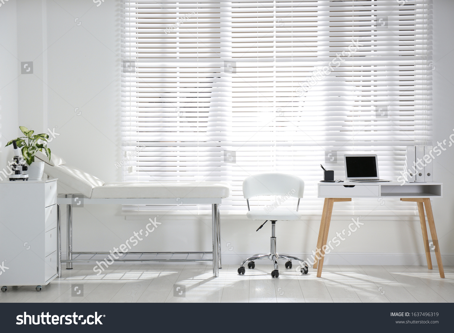 Doctor's office interior with modern workplace in clinic #1637496319