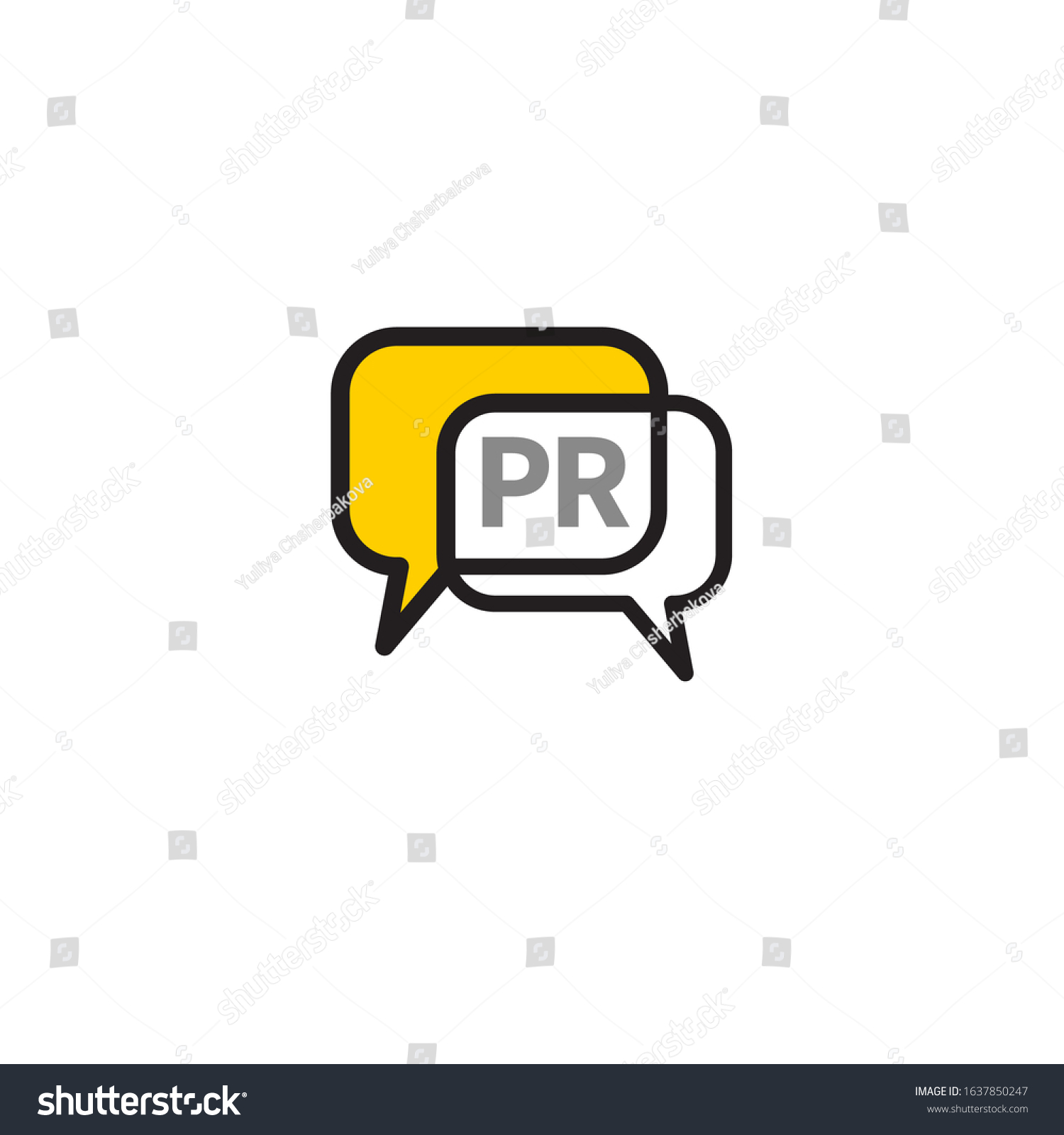 PR agency icon with comments bubbles, public relations icon, yellow vector sign #1637850247