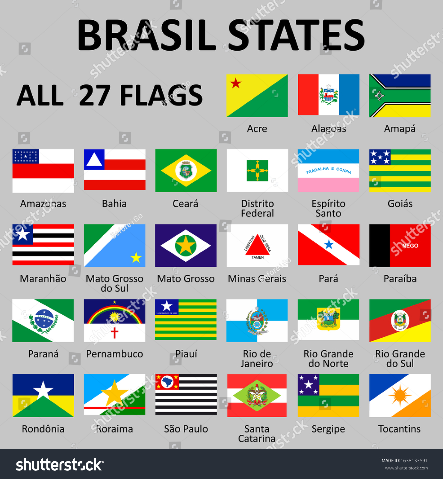 Brazil states flags. Official colors and Royalty Free Stock Vector