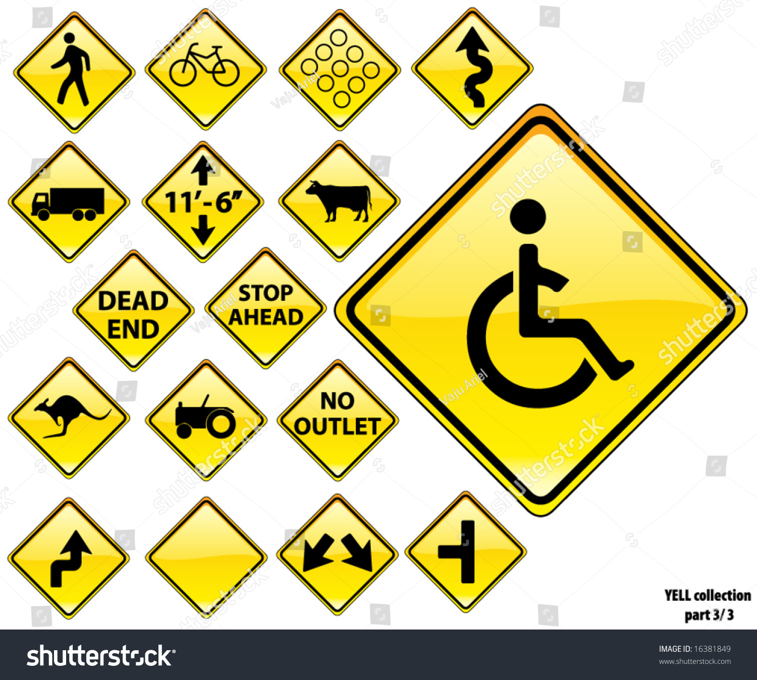 Road Signs YELLOW series: 17 different detailed - Royalty Free Stock ...