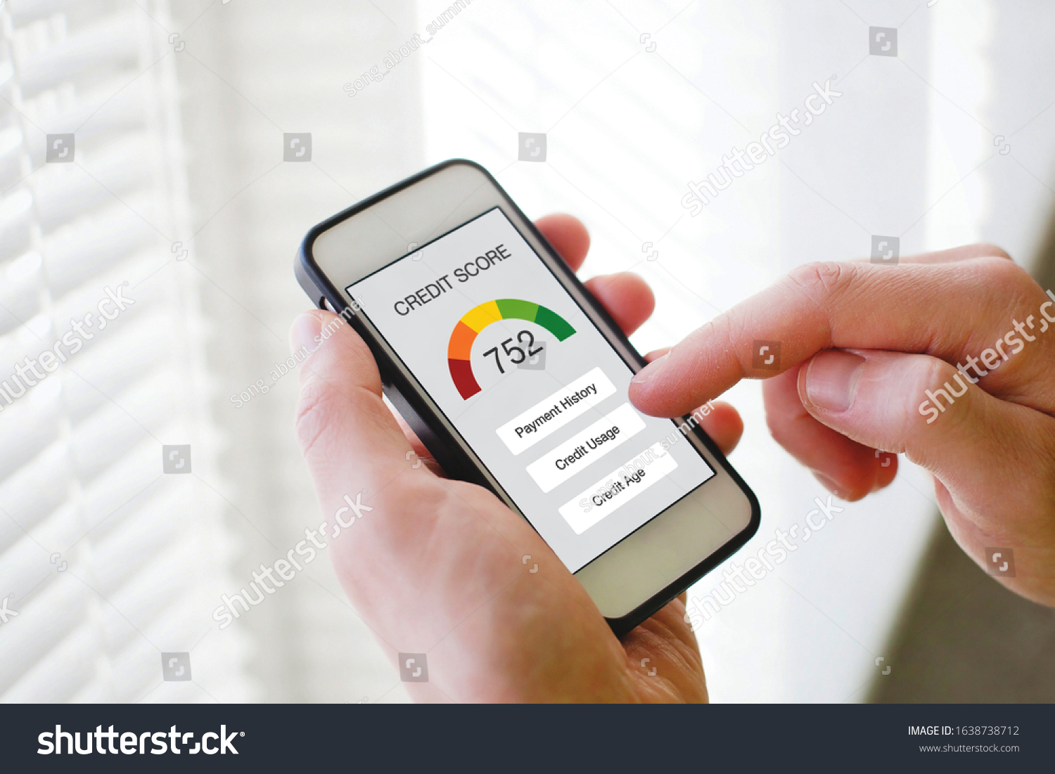 credit score concept on the screen of smart phone, checking payment history and ranking in bank online #1638738712