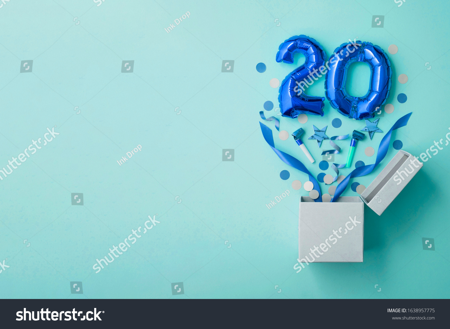 Number 20 birthday balloon celebration gift box lay flat explosion #1638957775