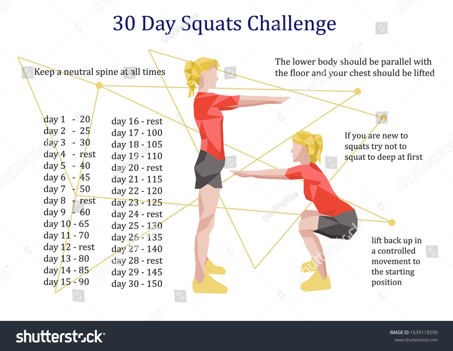 30 Days Squats Challenge Infographic Girl Doing Royalty Free Stock