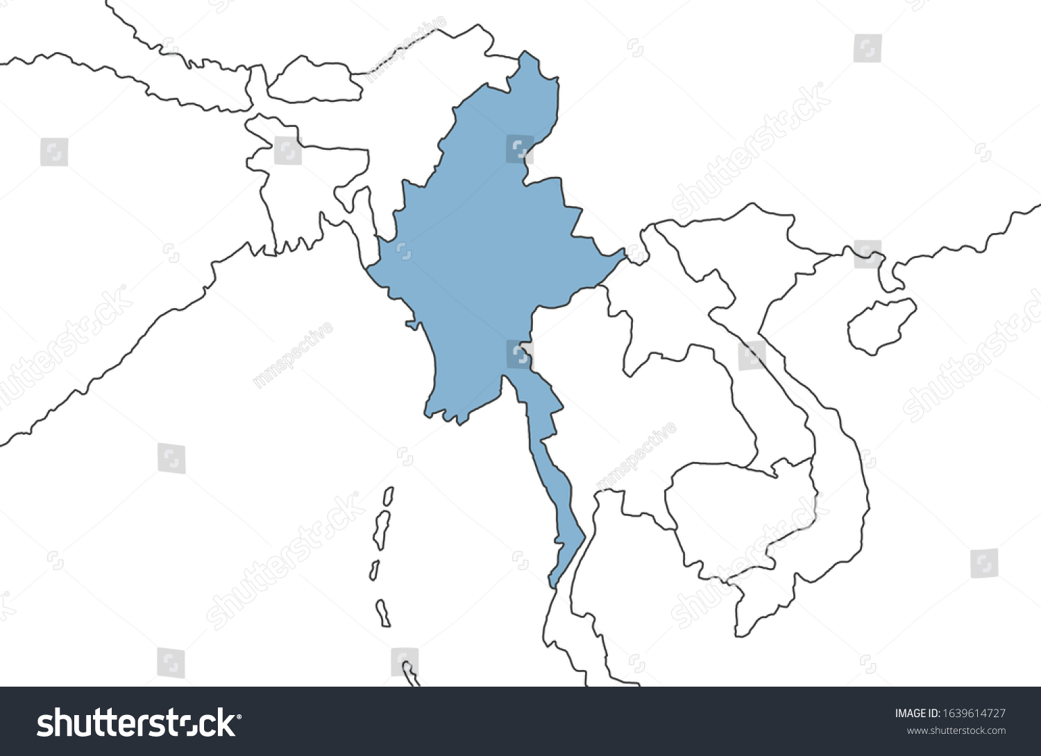 Map of MYANMAR. Drawing of Myanmar map and - Royalty Free Stock Photo ...