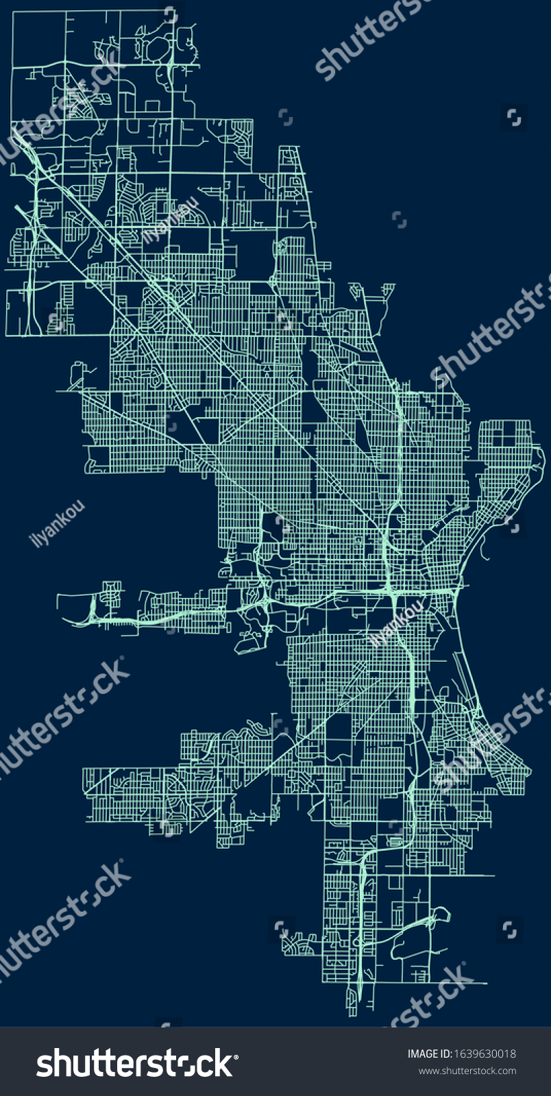 Road map of Milwaukee, Wisconsin, United States - Royalty Free Stock Vector 1639630018 - Avopix.com