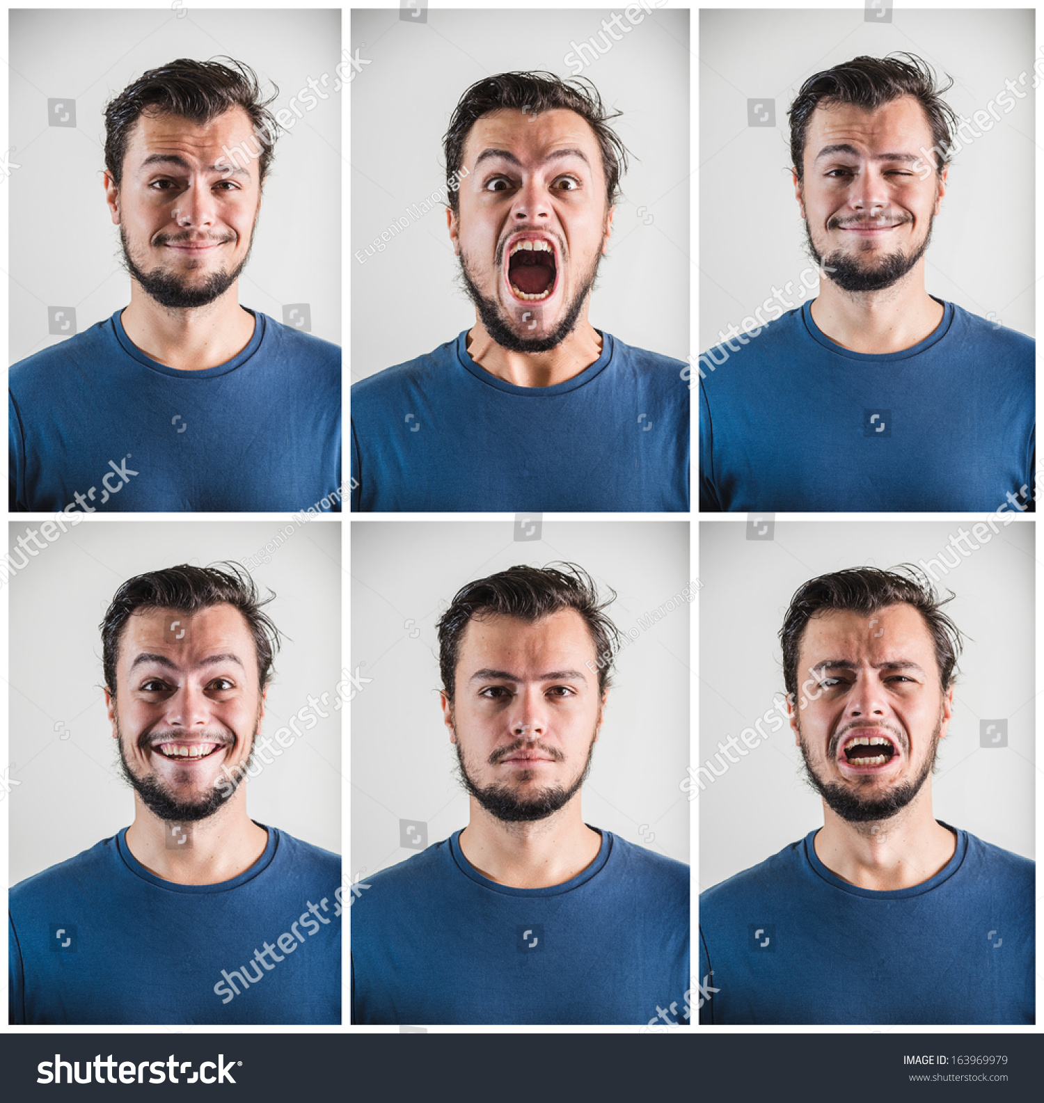 collage of young stylish man expressions on white background #163969979
