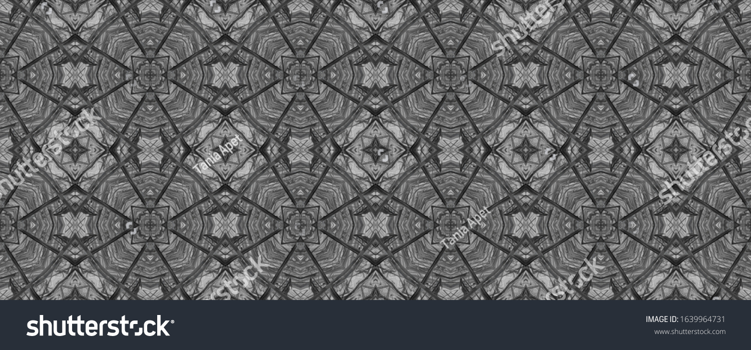 Black Vintage Seamless Background. Ornamental Geometry. Ornate Tile Background Black Tile Decoration print. Dark Texture. Bright Kaleidoscope Art. Floral Design. Floral Design. #1639964731