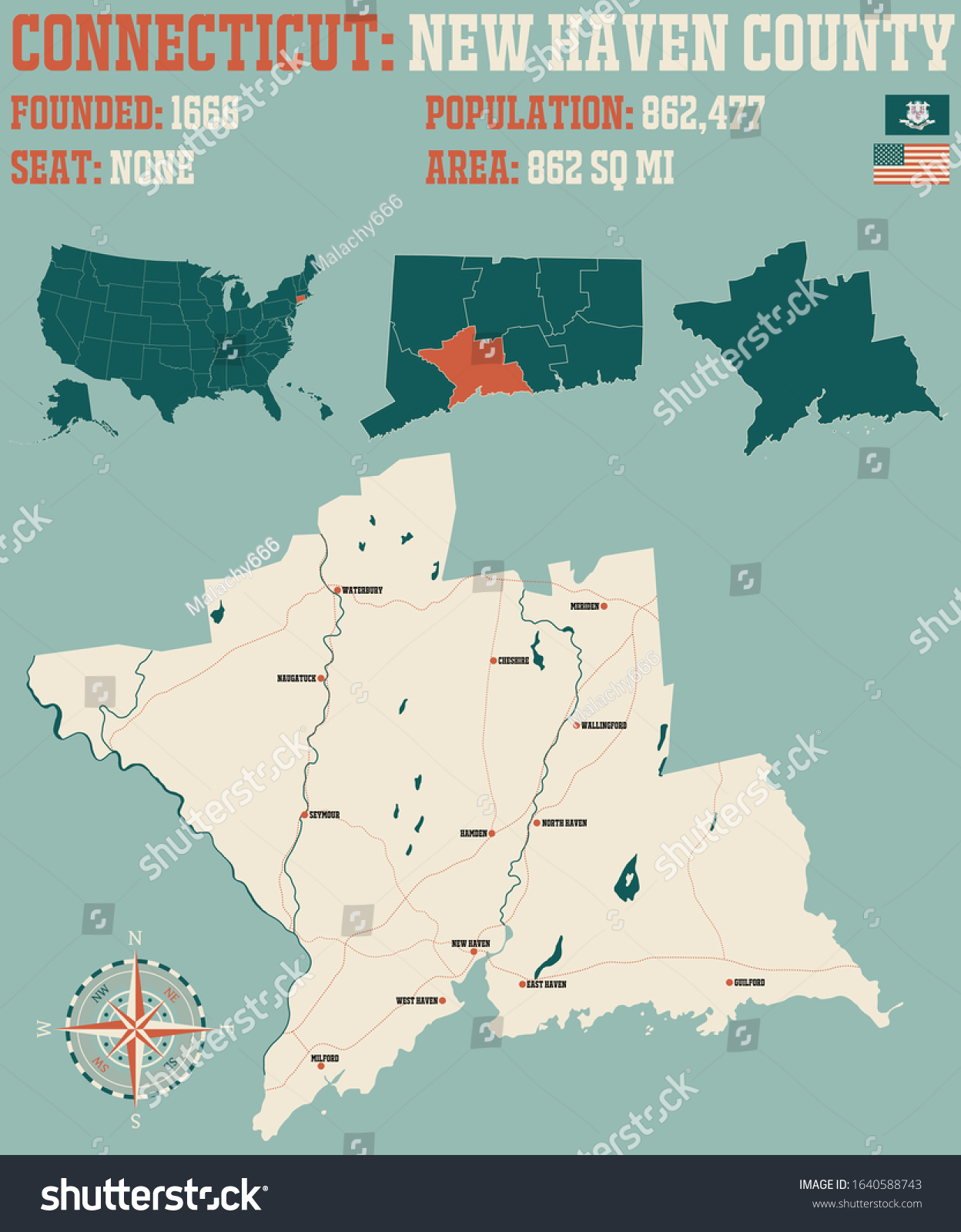 Large and detailed map of New Haven county in - Royalty Free Stock ...