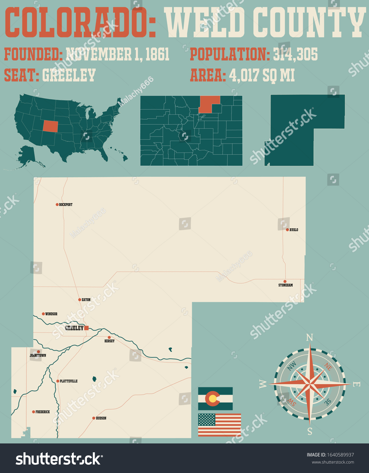 Large and detailed map of Weld county in - Royalty Free Stock Vector ...