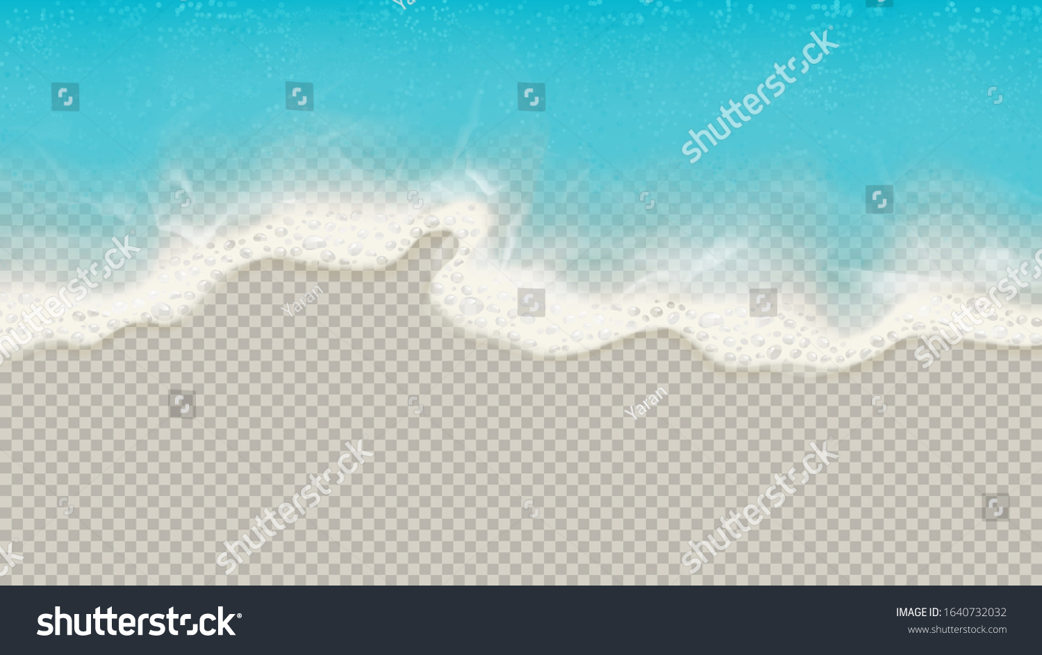 Top view of sea waves isolated on transparent background. Vector illustration with aerial view on realistic ocean or sea waves with foam. #1640732032