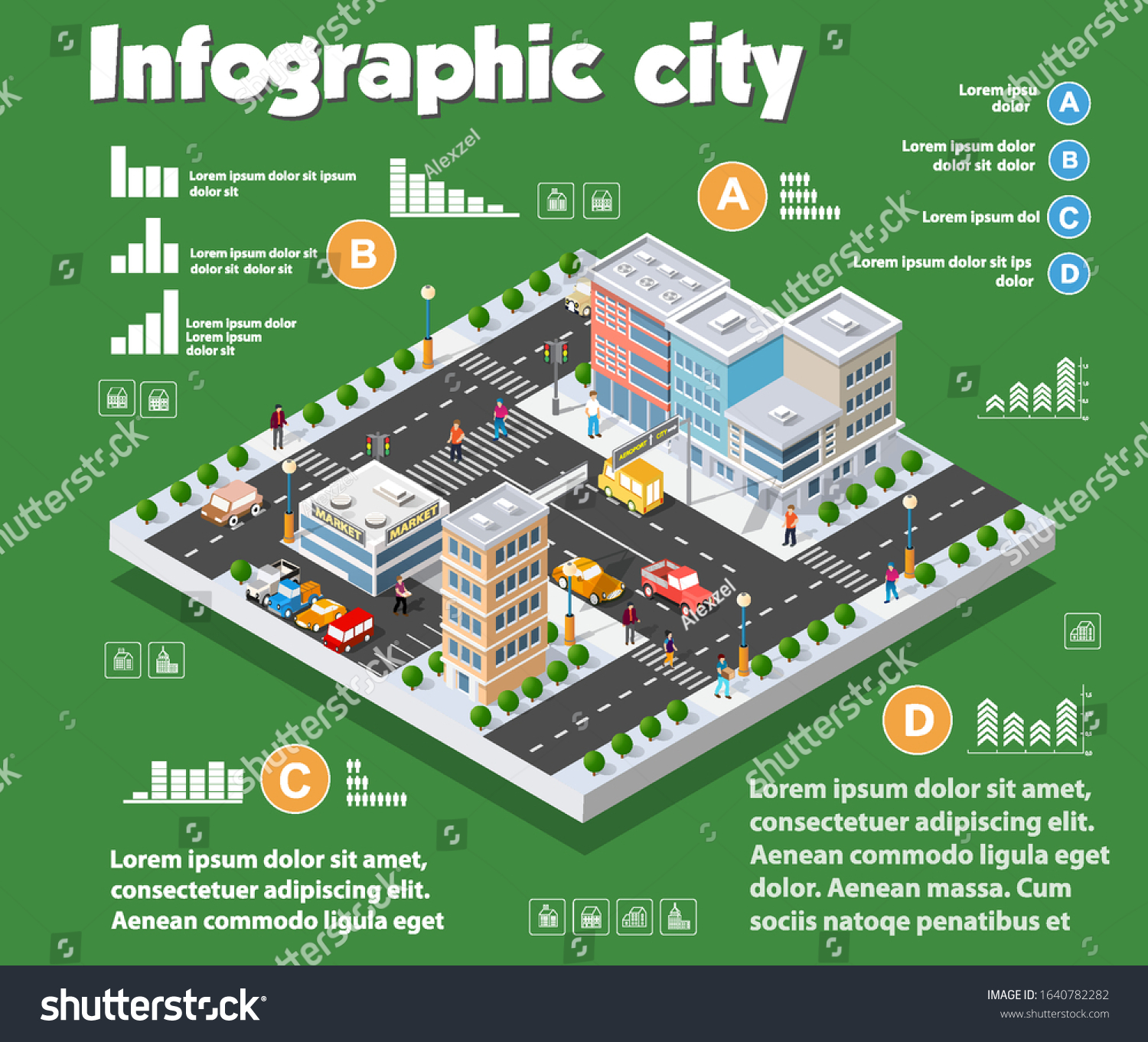 Isometric City Map Industry Infographic Set Royalty Free Stock Vector 1640782282 